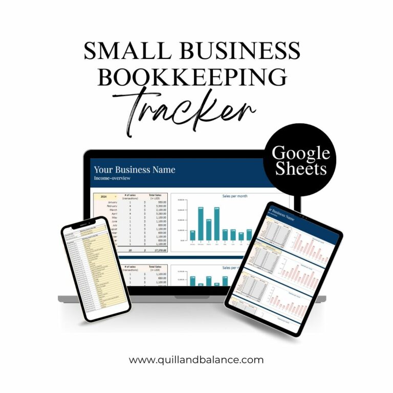 Small Business Bookkeeping Tracker Image Showing an Example of What it might look like when a business owner uses it.